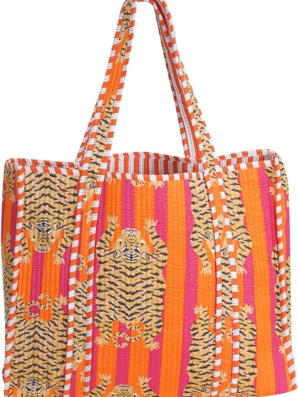 Cotton Tiger Print Tote Bag - Handmade Indian Shoulder Bag for Daily Use